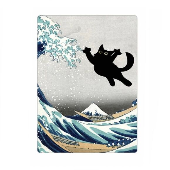 The Great Wave Off Kanagawa Black Cat Magnet - Picture 1 of 4